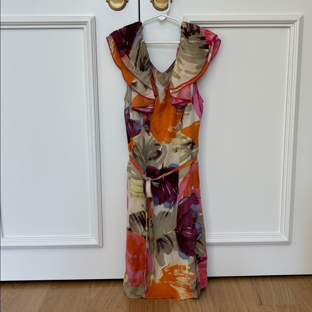 BCBGMaxAzria Ruffled Floral Silk Mini Dress